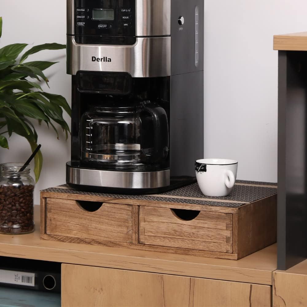 DDYURI dark wood finish coffee pod dispenser close up