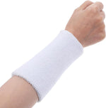 Comnico 6 inch white cotton sports wrist sweatbands front view