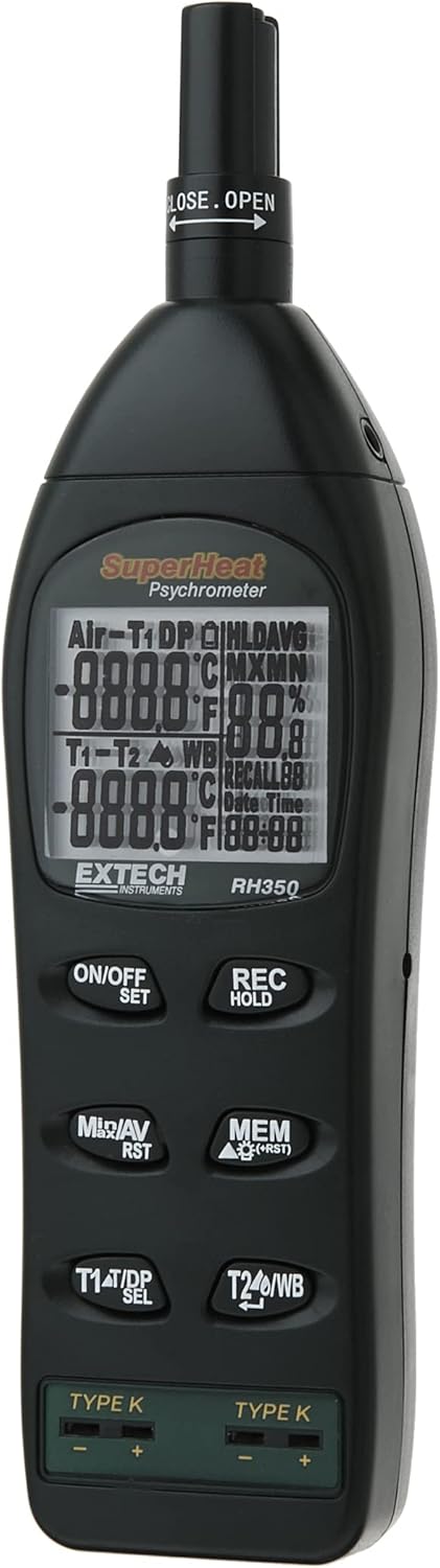 Extech Instruments RH350 Psychrometer with 2 Type-K Remote Temperature Probes - Image 1