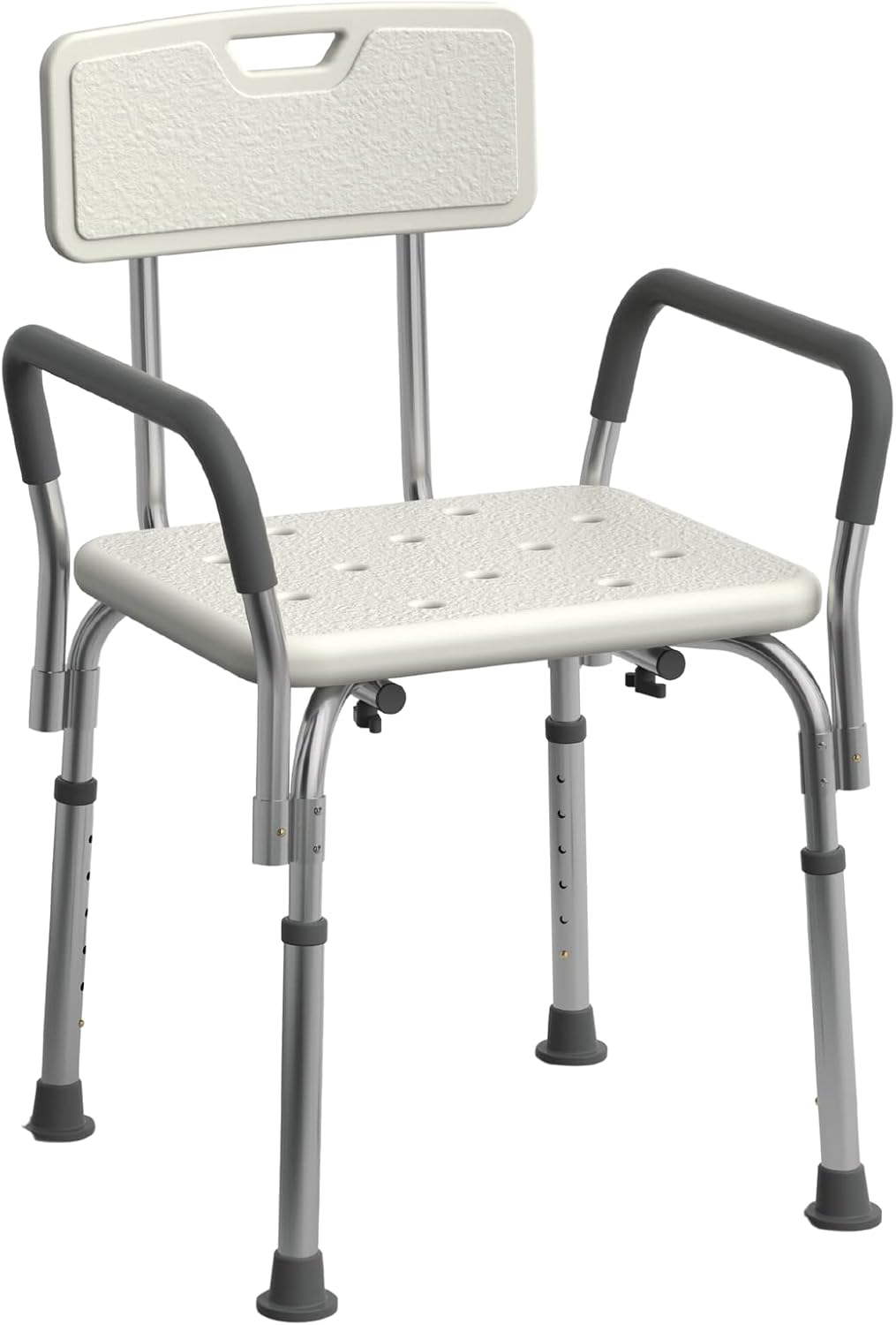 Medline shower chair front view with padded armrests and back
