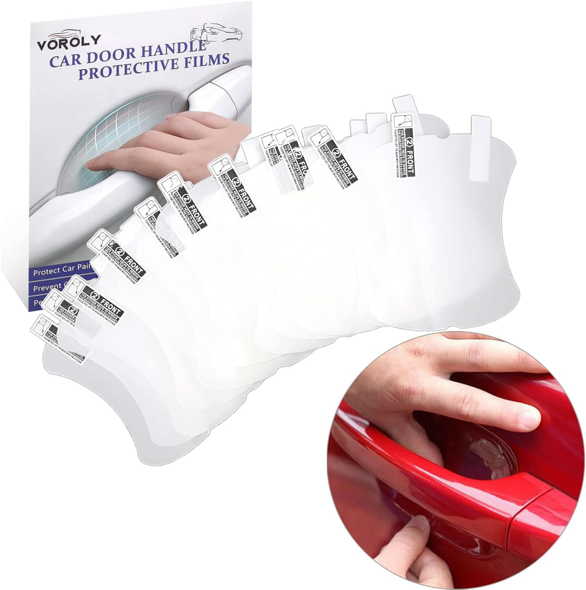 Voroly car door handle scratch protector film front view clear packaging