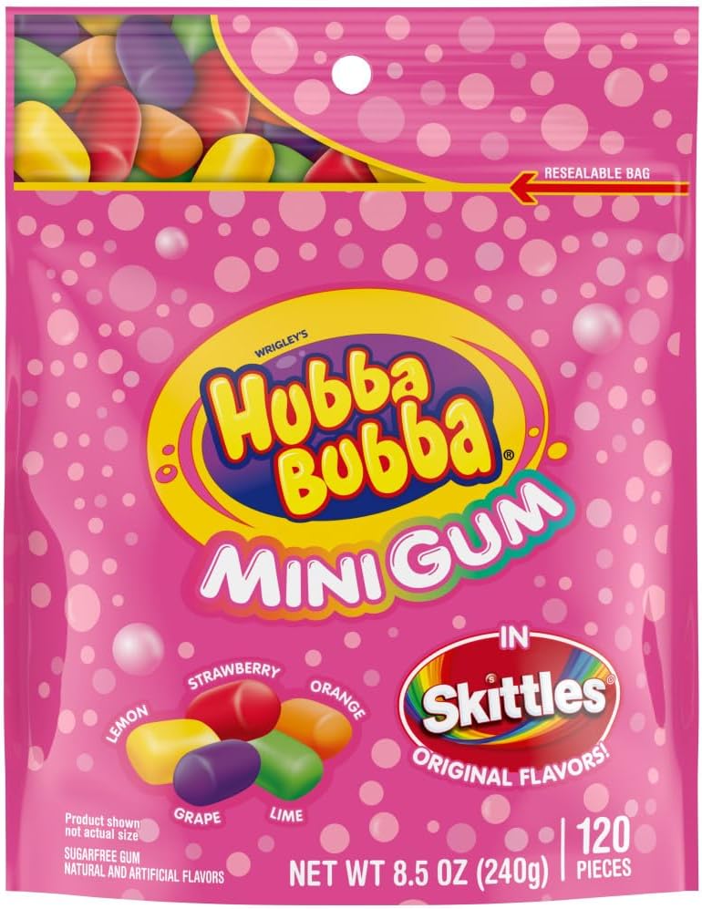 HUBBA BUBBA Minis SKITTLES Flavored Sugar-Free Bubble Gum Packs, Bulk Gum 6-Pack (240 Pieces) - Image 9