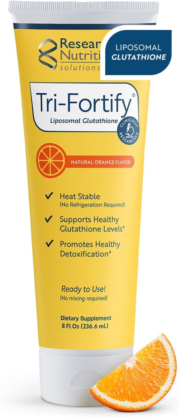 Researched Nutritonals Tri-Fortify Liposomal Glutathione Supplement Liquid Gel - Clinically Researched Detox & Immune System Support, Antioxidant - Superior Absorption - Natural Orange, 8 Fl Oz - Image 1
