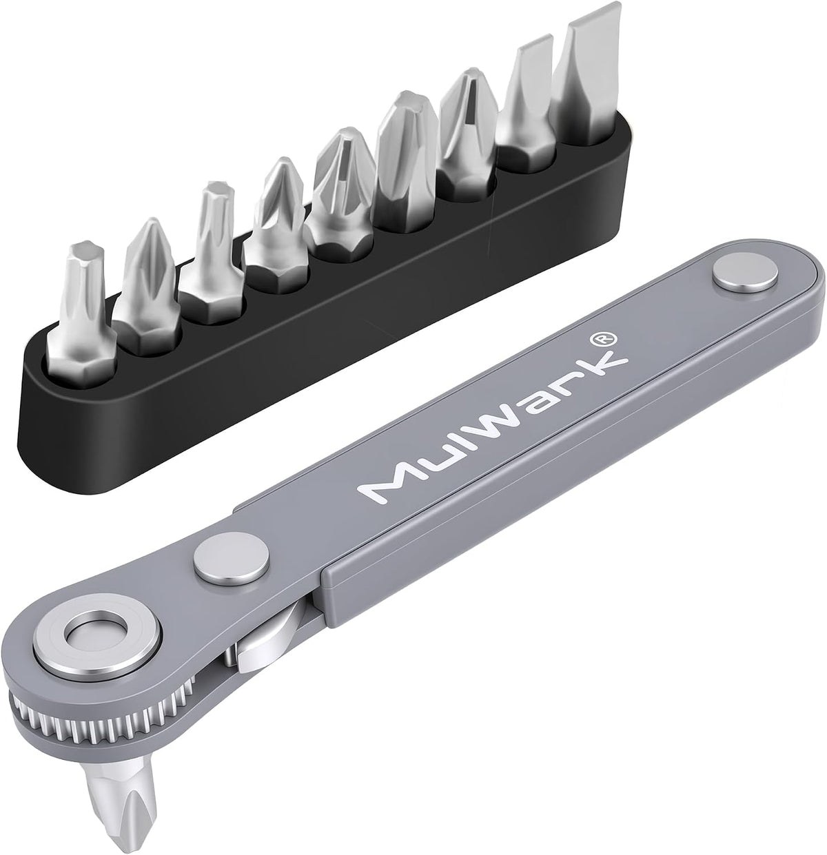 MulWark 11pc mini ratchet wrench set front view with storage cartridge