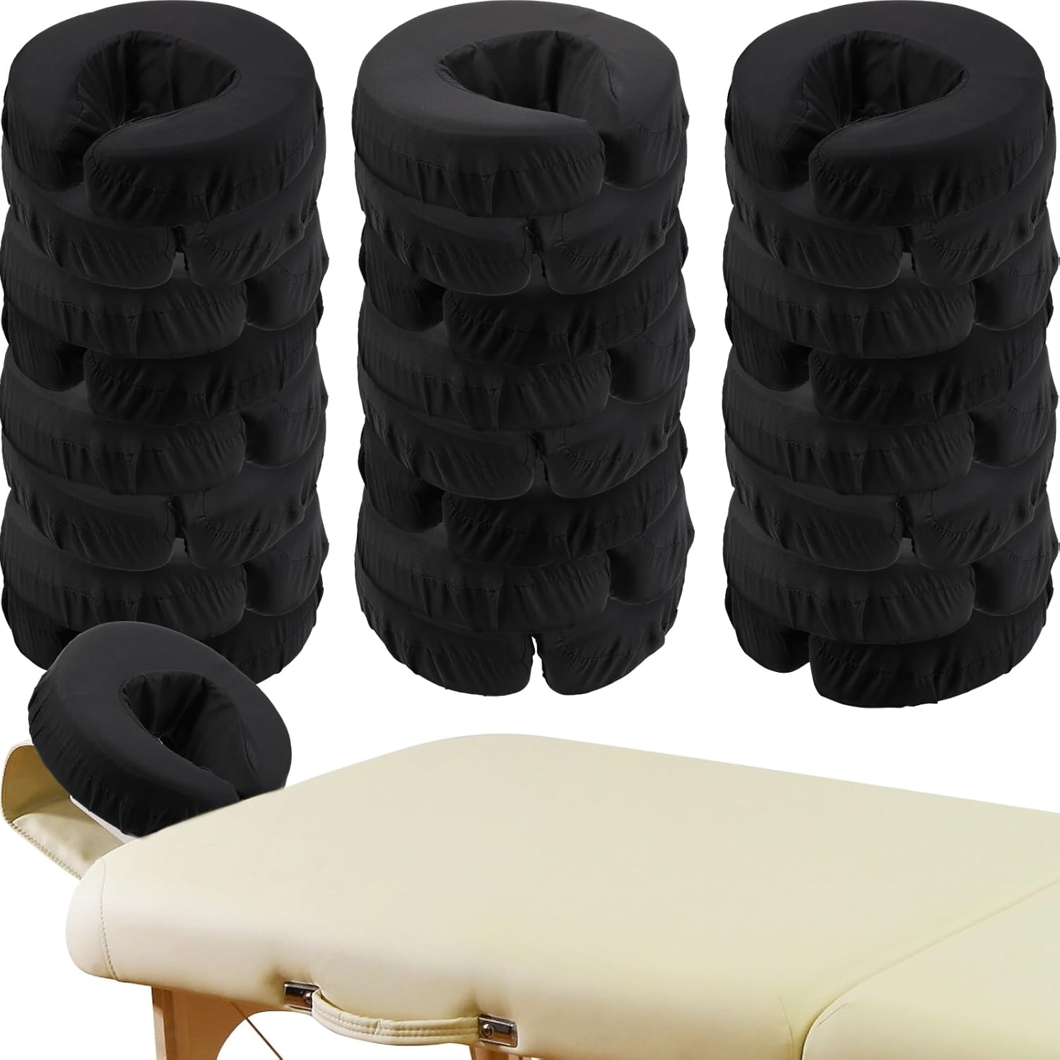 KisSealed microfiber face cradle covers front view on a massage table pillow