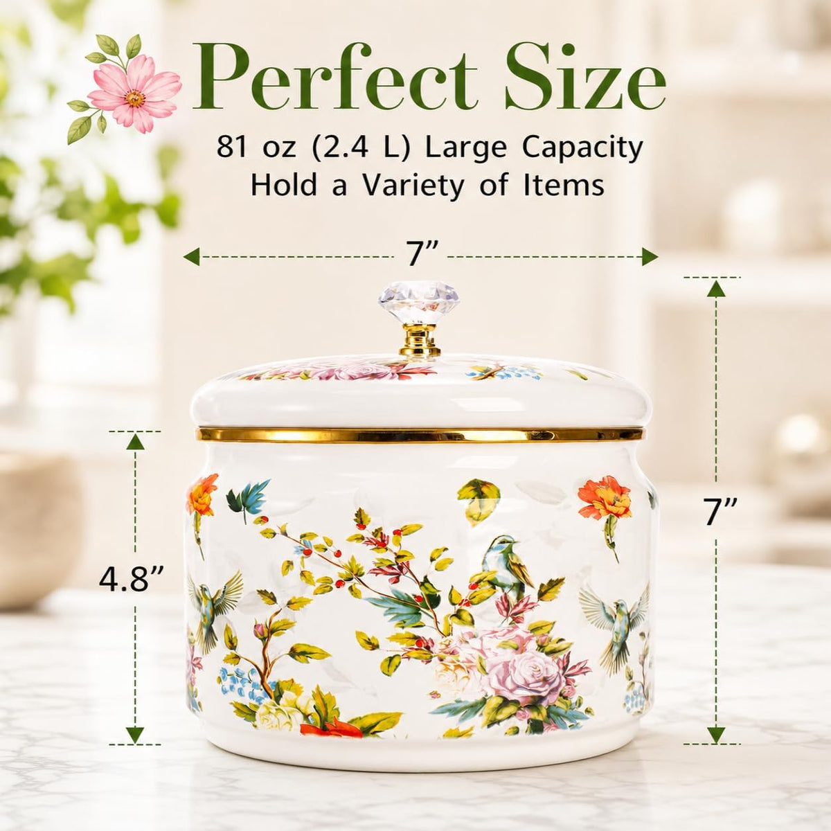 Elsjoy large storage container showing lid with acrylic diamond handle