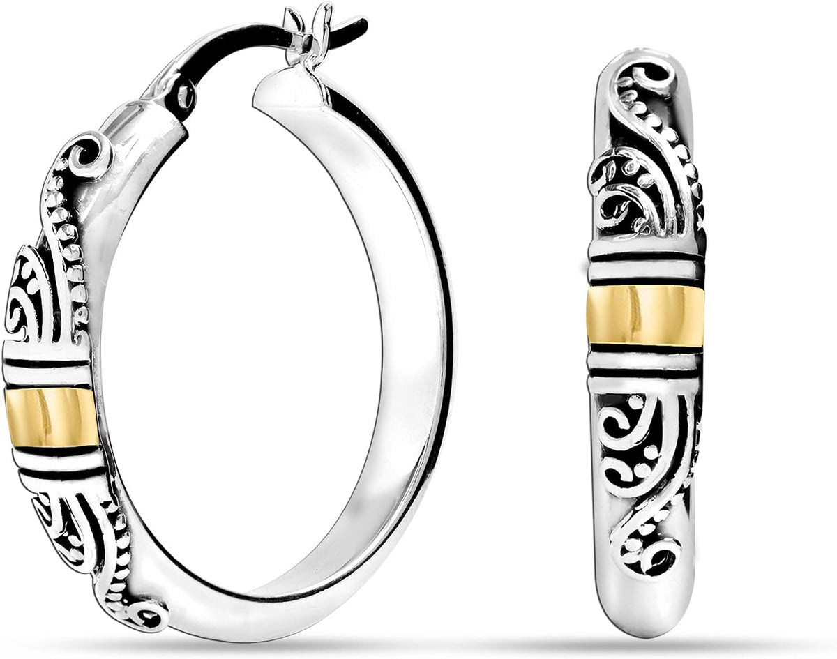 LeCalla 925 Sterling Silver Hoop Earrings for Women | Bali-Style Italian Antique Click-Top Hoop Earrings | Lightweight Vintage Hoop Earring Jewelry Gifts for Women - Image 12