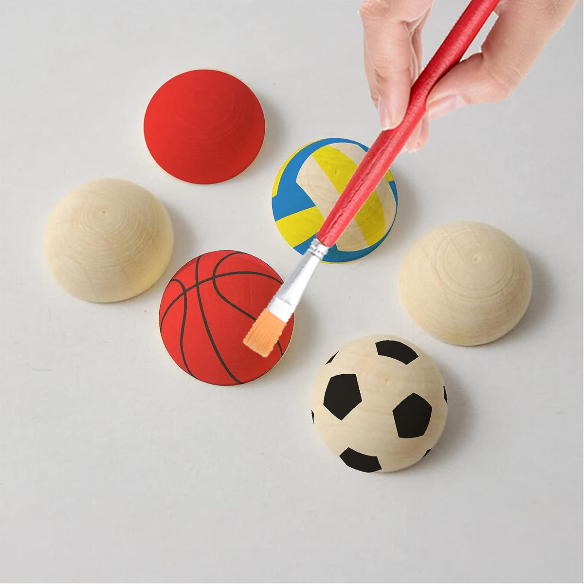 Natural half sphere wood ornaments close up