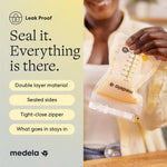 Flat stacking design of Medela storage bags inside freezer