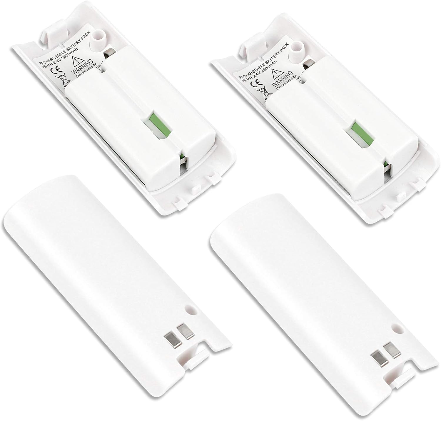 Kulannder Wii Remote Rechargeable Batteries 4 pack front view showcasing white finish and premium contact points.
