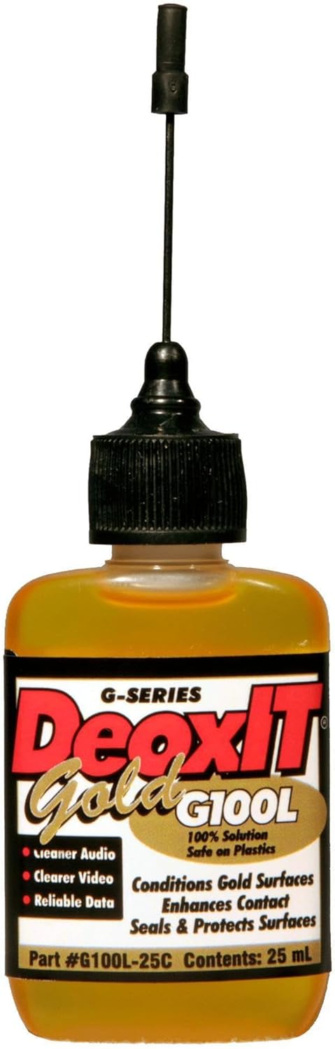 Caig Laboratories Deoxit Gold 100 percent needle applicator bottle for electronics maintenance.