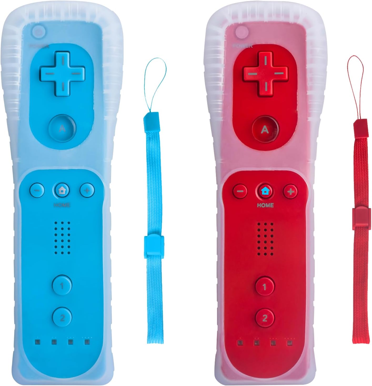 TechKen wireless Wii remote controller pack of two front view in red and blue