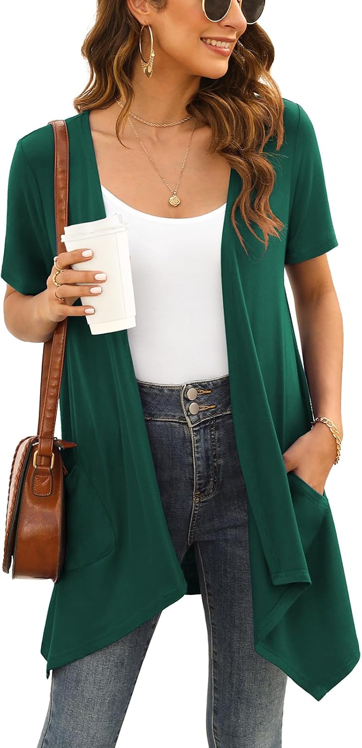 Veryoung Floral Short Sleeve Cardigans for Women Casual Drape Open Front Lightweight Summer Cardigan with Pocket High Low Hem - Image 15