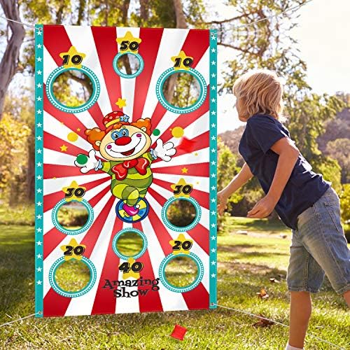 Indoor setup of Blulu circus carnival toss game for birthday party