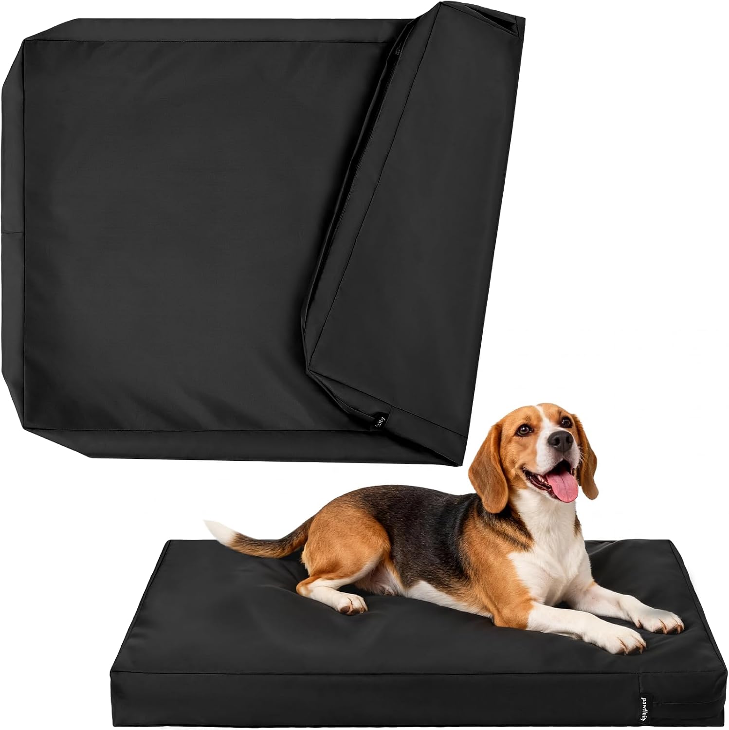 Pawfinity waterproof dog bed cover replacement front view black mattress protector