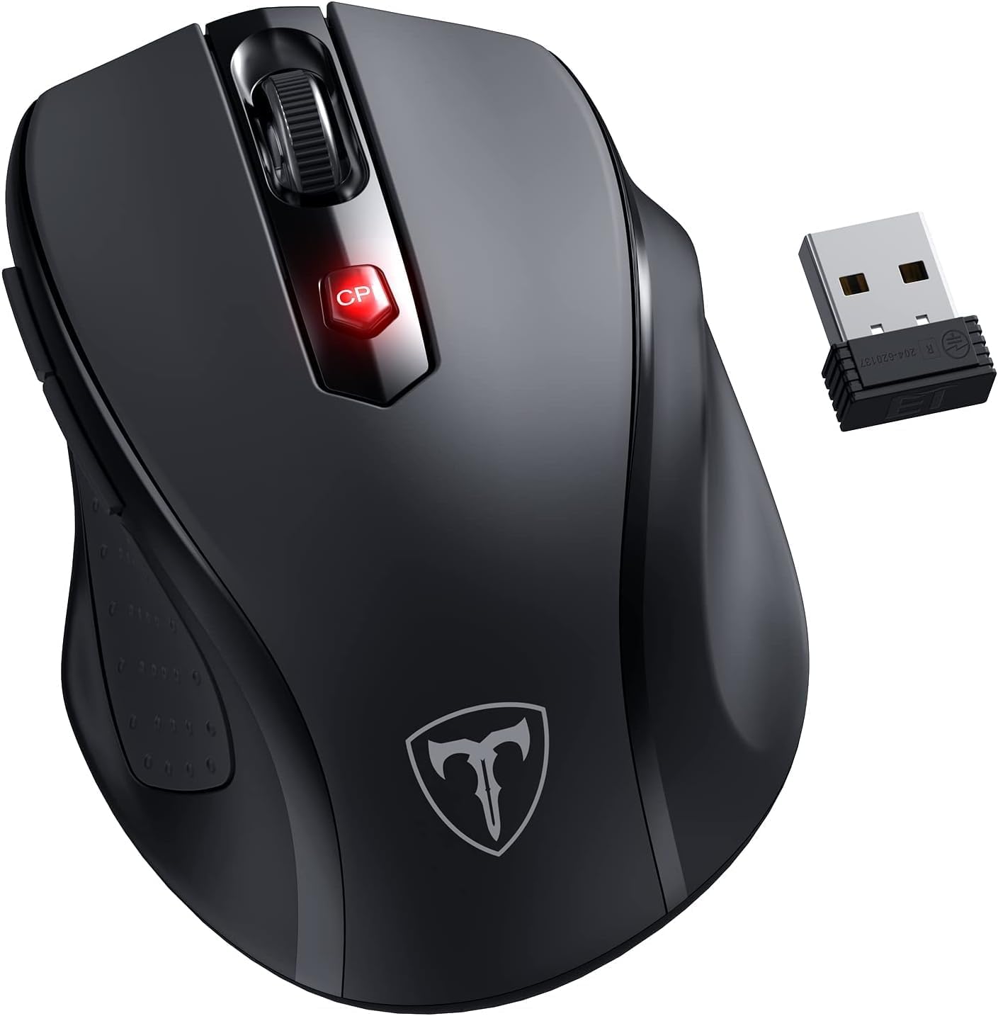 HOTWEEMS D-09 wireless ergonomic computer mouse in stormy black showing top view profile