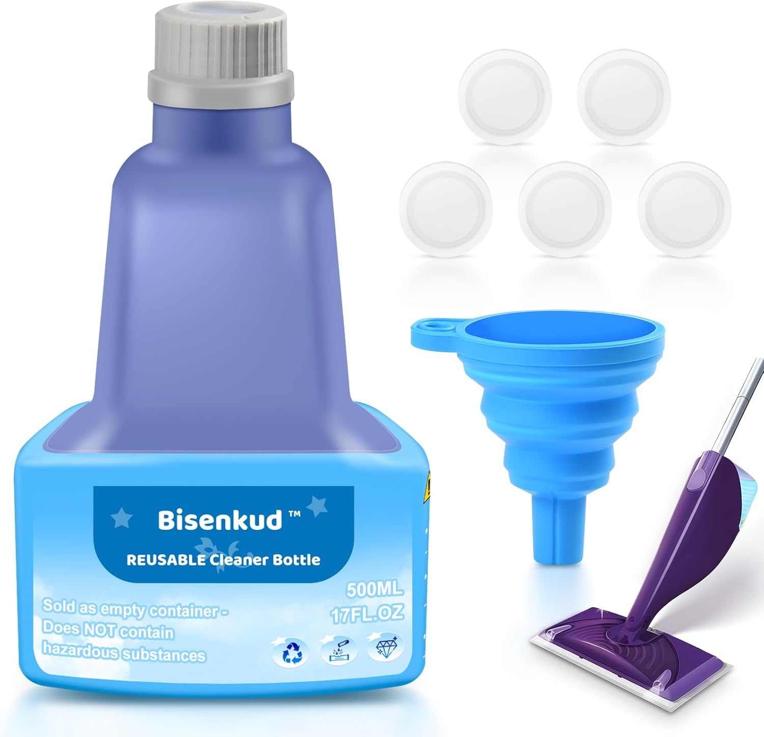 Bisenkud Refillable Bottle for Swiffer Wet Jet front view reusable floor cleaner container