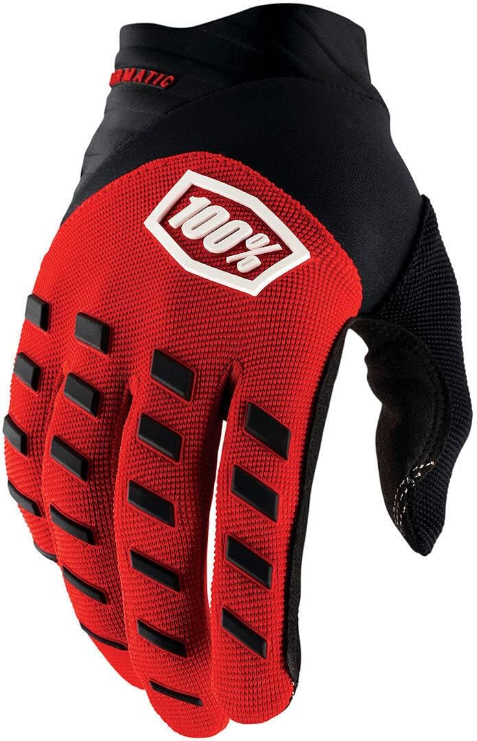100% Airmatic Motocross And Mountain Biking Gloves Front View Red And Black Protective Gear