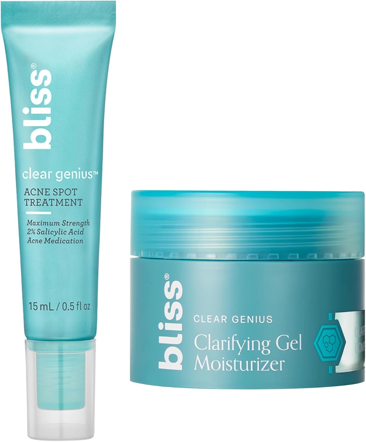 Bliss Clear Genius Spot and Hydrate Duo front packaging view for acne care