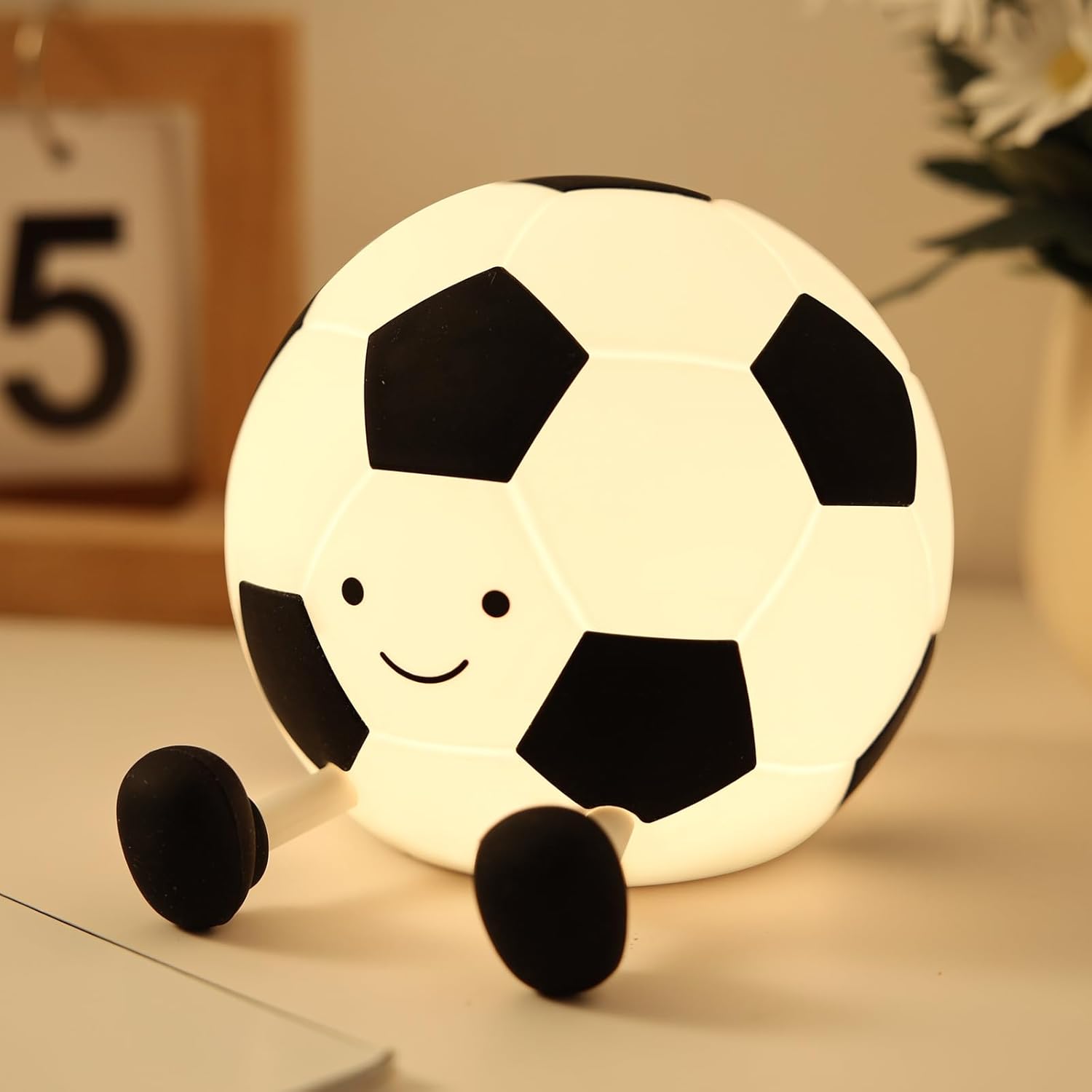Yisun Soccer Night Light front view showing friendly face