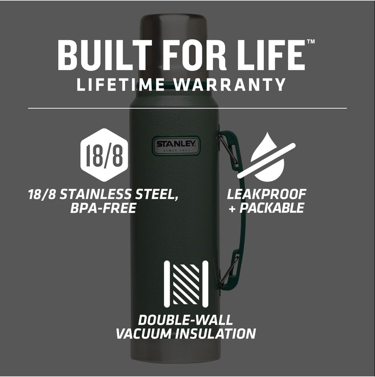 Stanley insulated stainless steel thermal flask with integrated handle