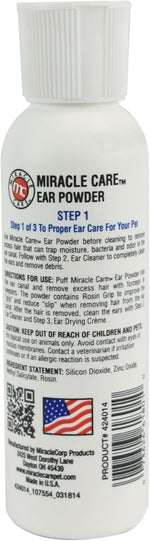 Close up of Miracle Care pet ear grooming powder 12 grams