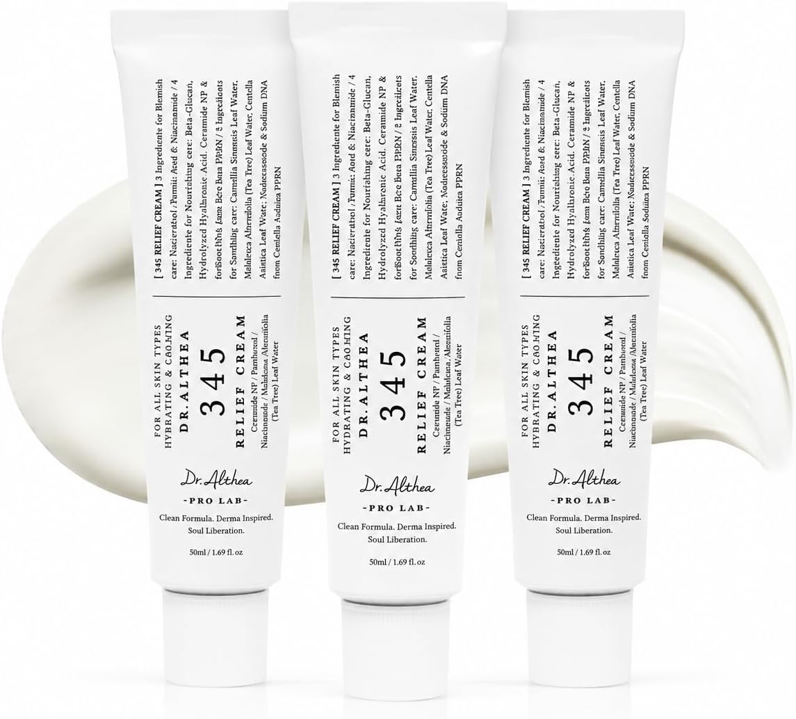 Dr.Althea 345 Relief Cream pack of three front view lightweight daily Korean face moisturizer for sensitive skin