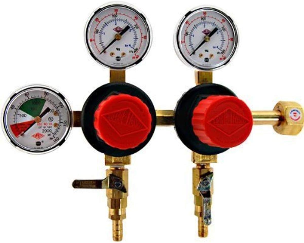 Taprite separate pressure adjusting 2 product CO2 regulator front view professional beer dispensing equipment