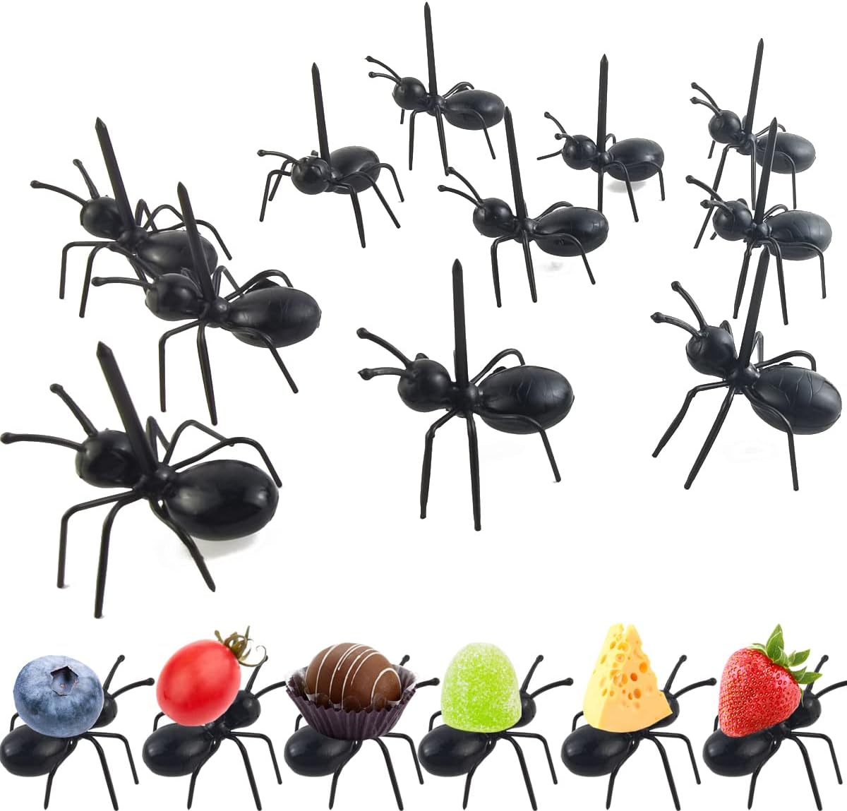 GXXMEI 36 Piece Ant Toothpicks front view on a white background for food serving.