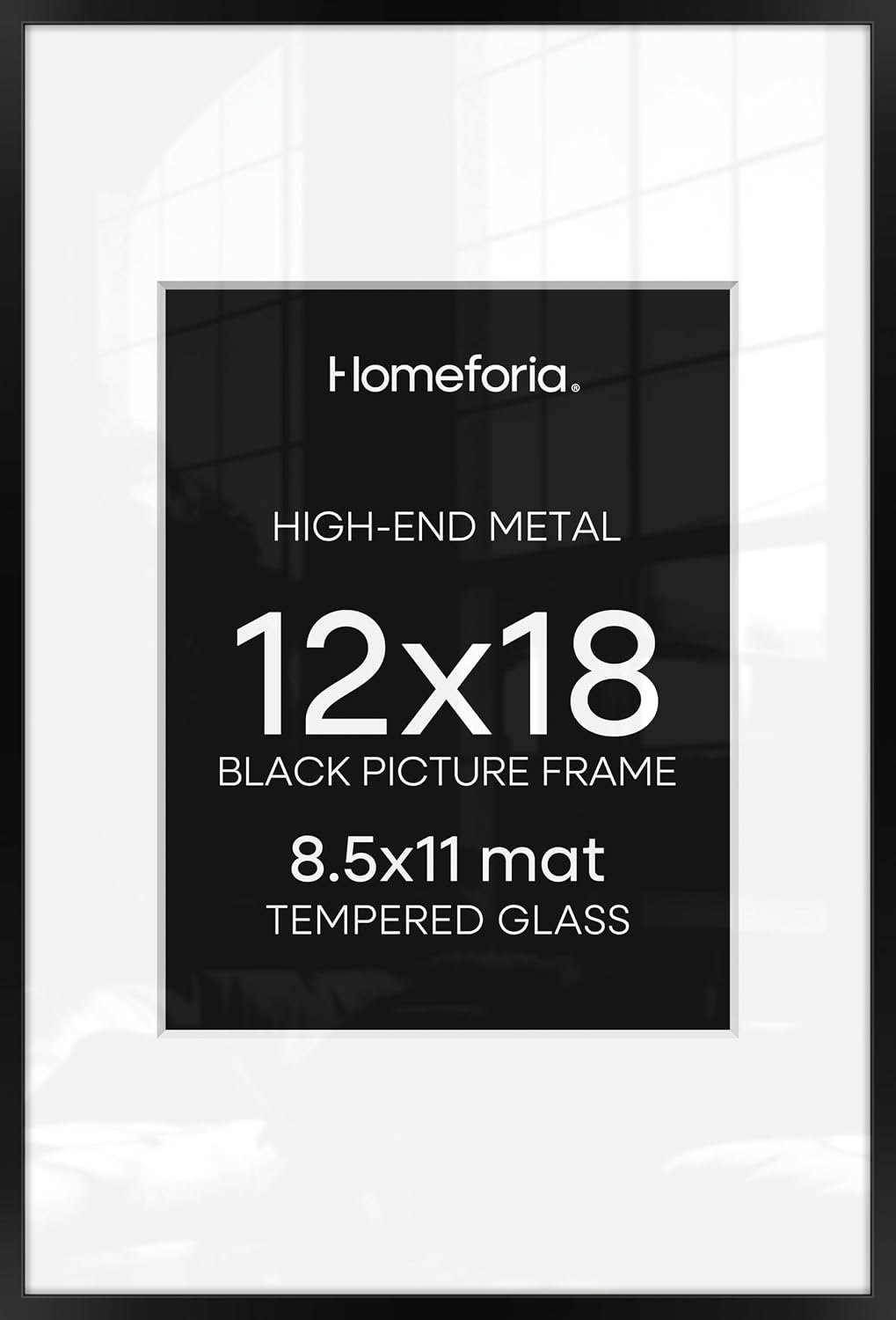 Homeforia 12x18 black picture frame front view showing matte aluminum finish.