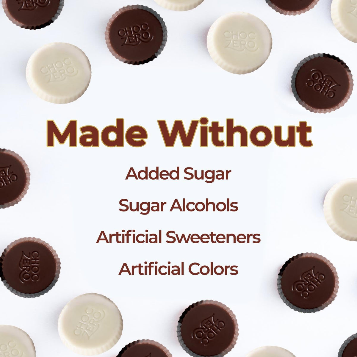 ChocZero sugar free white chocolate peanut butter cup split open showing creamy filling.