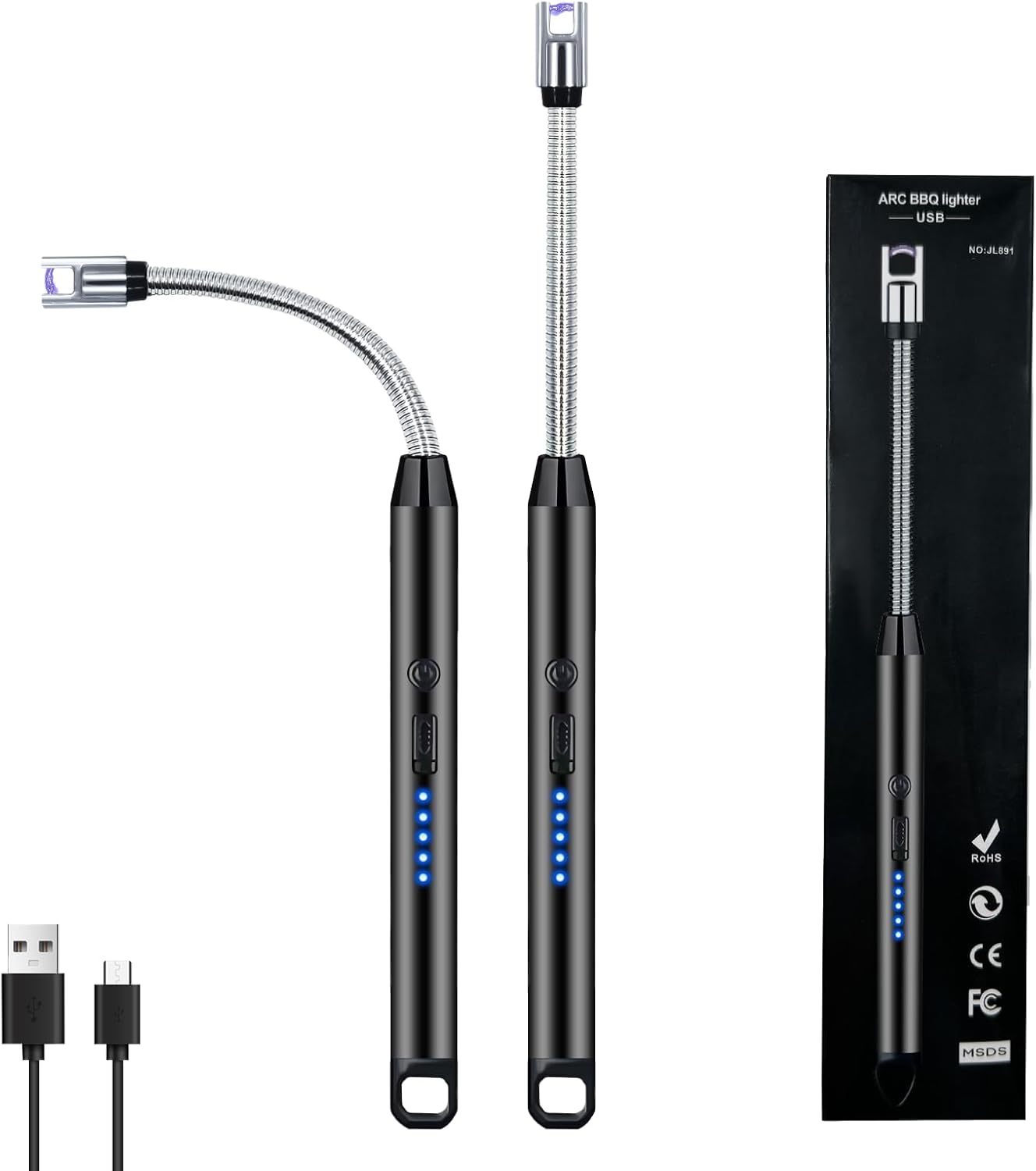 2 PCS Candle Lighter, Electric Lighter Arc Windproof Flameless with 360° Flexible Neck & LED Power Display, Lighters for Candle for BBQ, Grill, Camping, Fireplace, Stove - Image 1