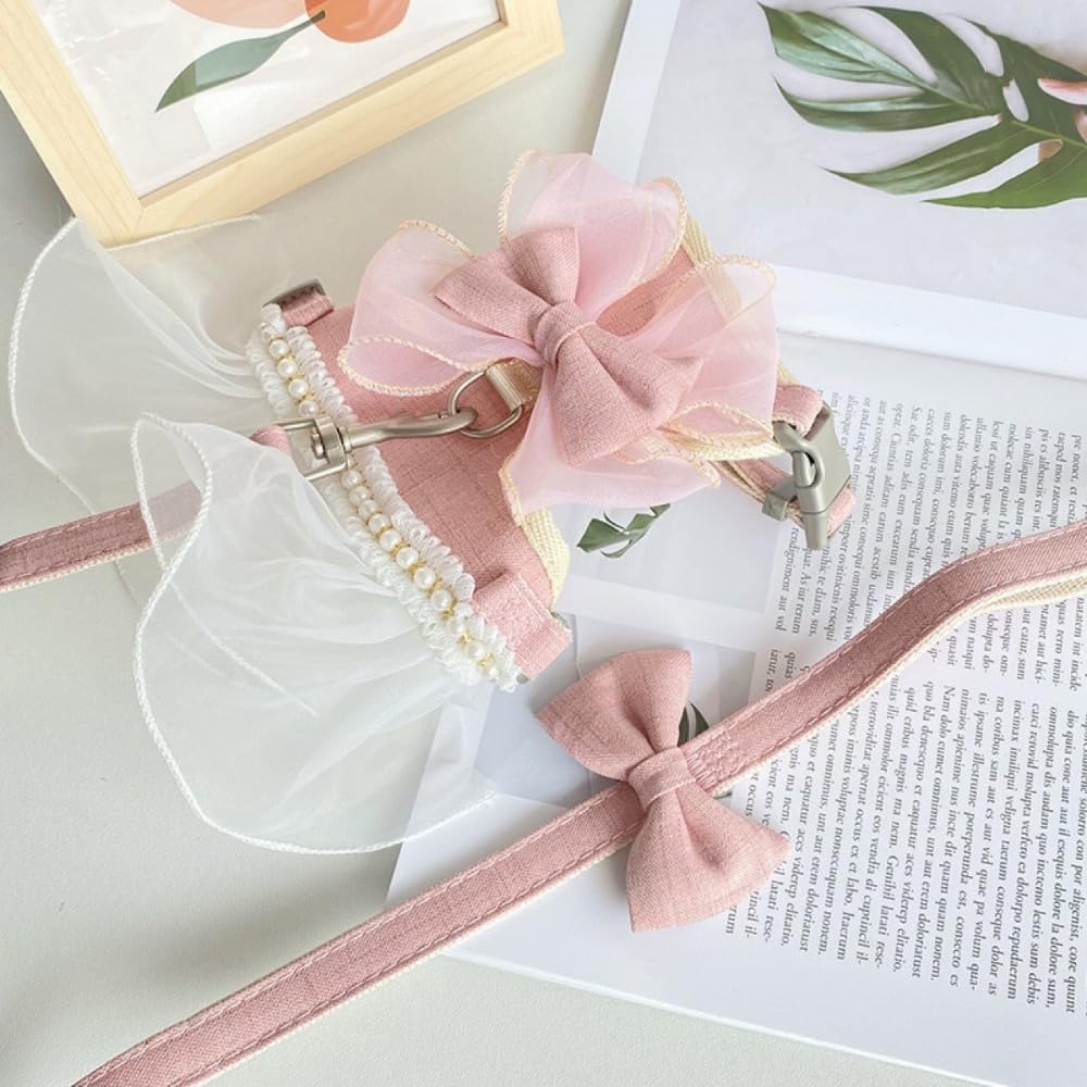 Printify Cute Bowknot Cat Harness and Leash Set in Pink Front View