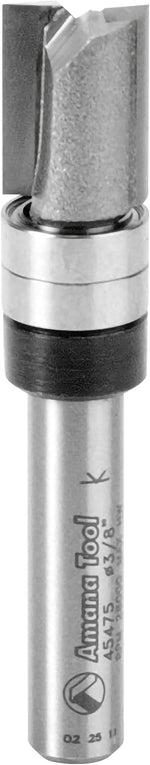 Amana Tool flush trim router bit front view with carbide tip