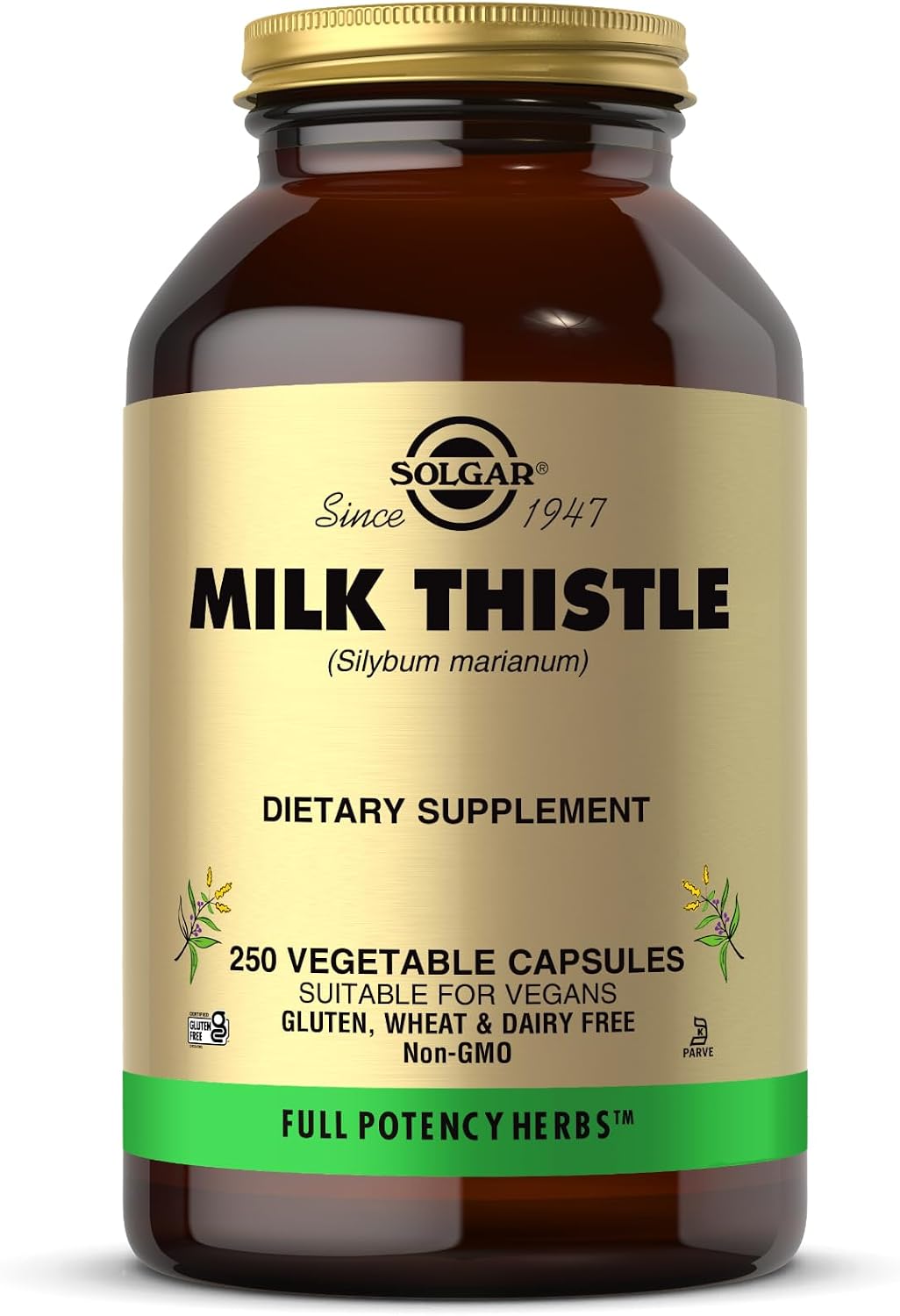 Solgar Milk Thistle 250 Vegetable Capsules front view bottle