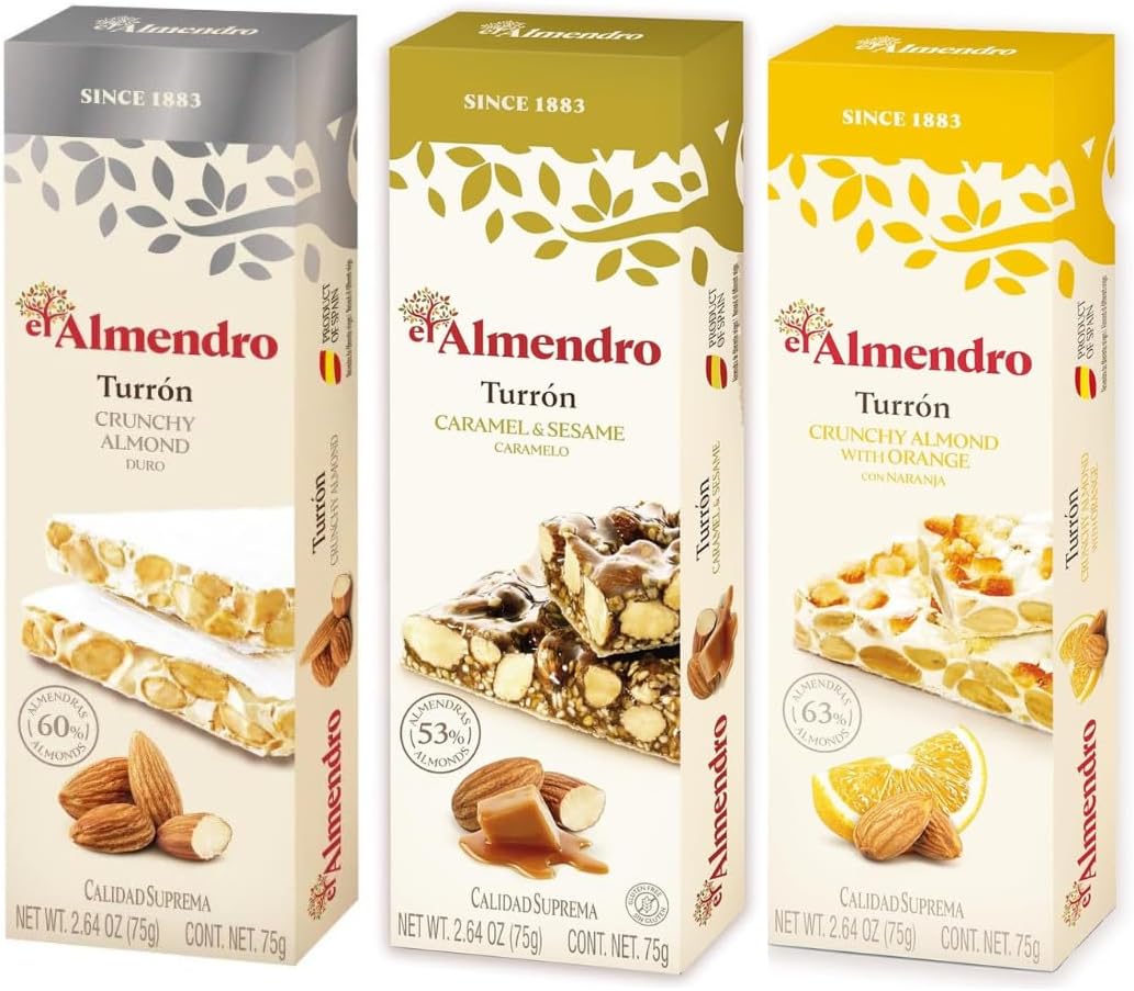 El Almendro holiday variety candy package displaying the Crunchy Almond Duro bar.