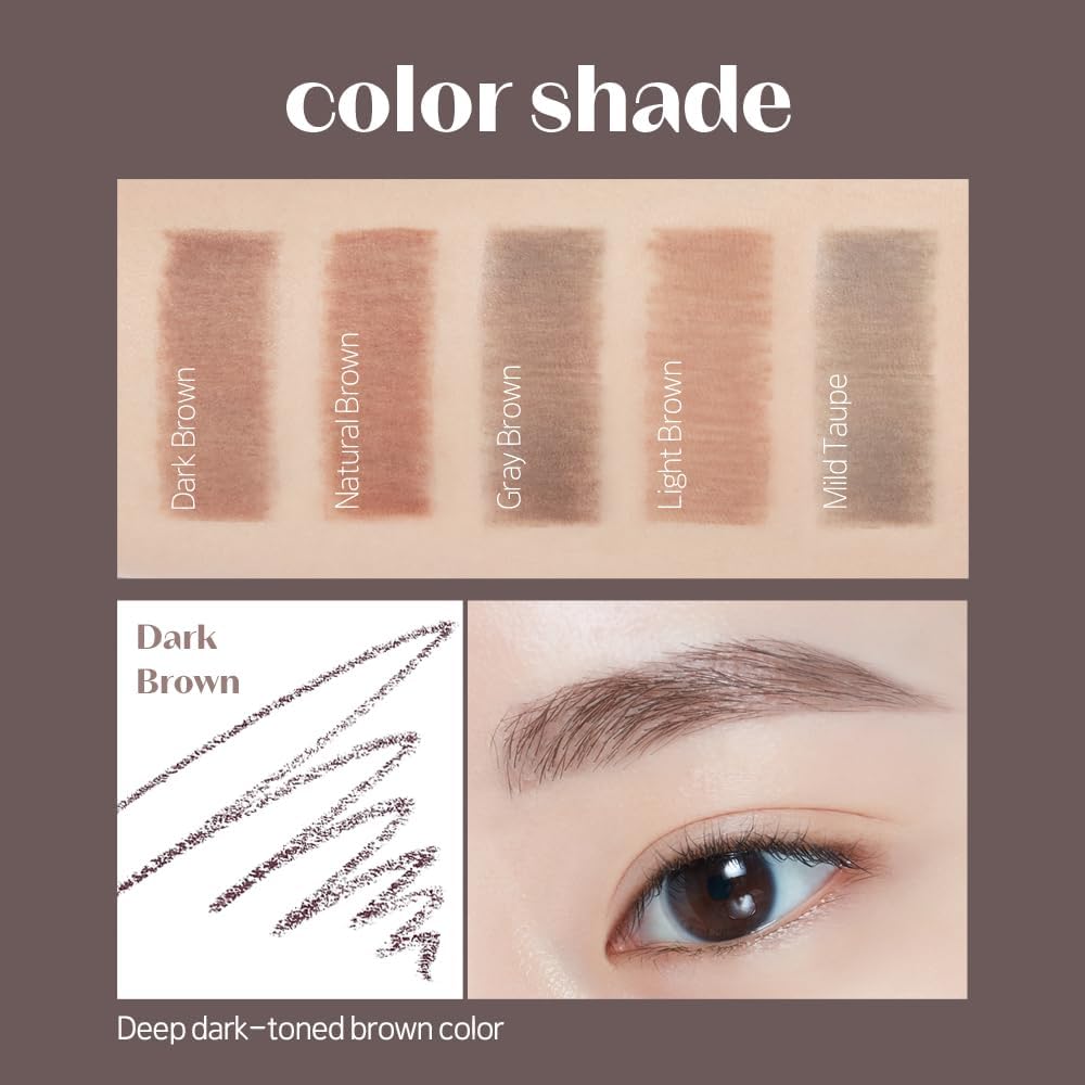 Dual ended Korean eyebrow pencil showing the built in spoolie brush.