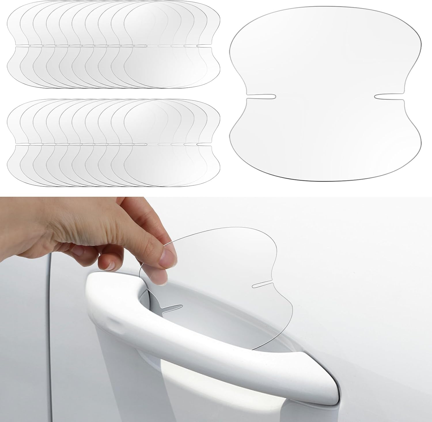 The Mask Company Sibba car door handle protectors pack front view highlighting transparent protective film sheets