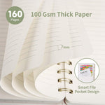 College ruled notebook pages showing 100 GSM paper thickness