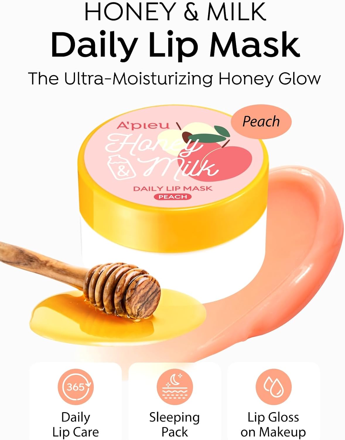 A'PIEU Honey & Milk Daily Lip Mask Peach open jar showing texture