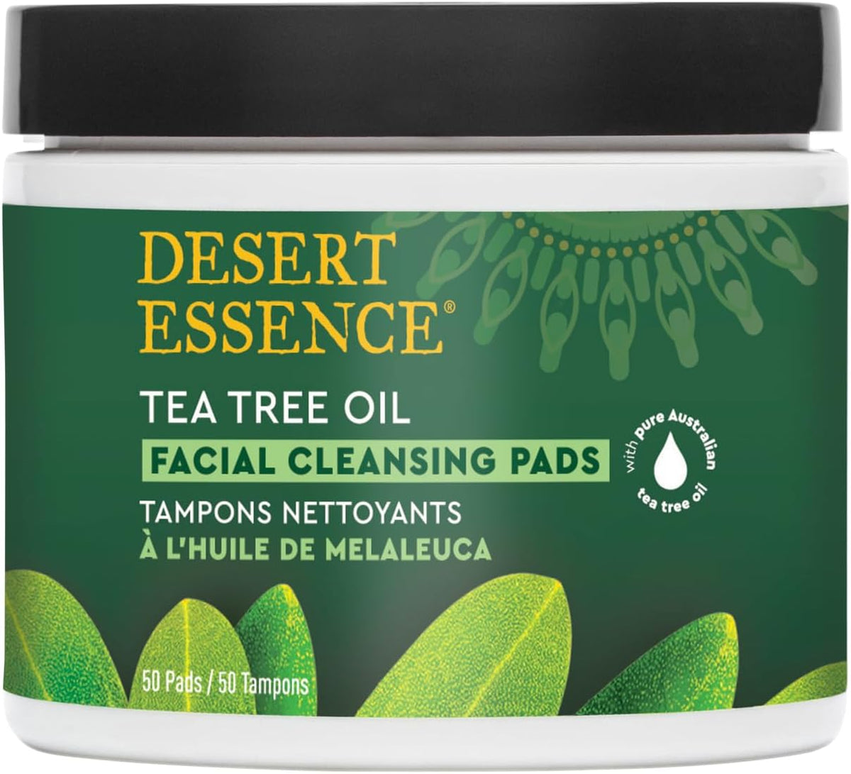 Desert Essence tea tree oil facial cleansing pads front view bottle