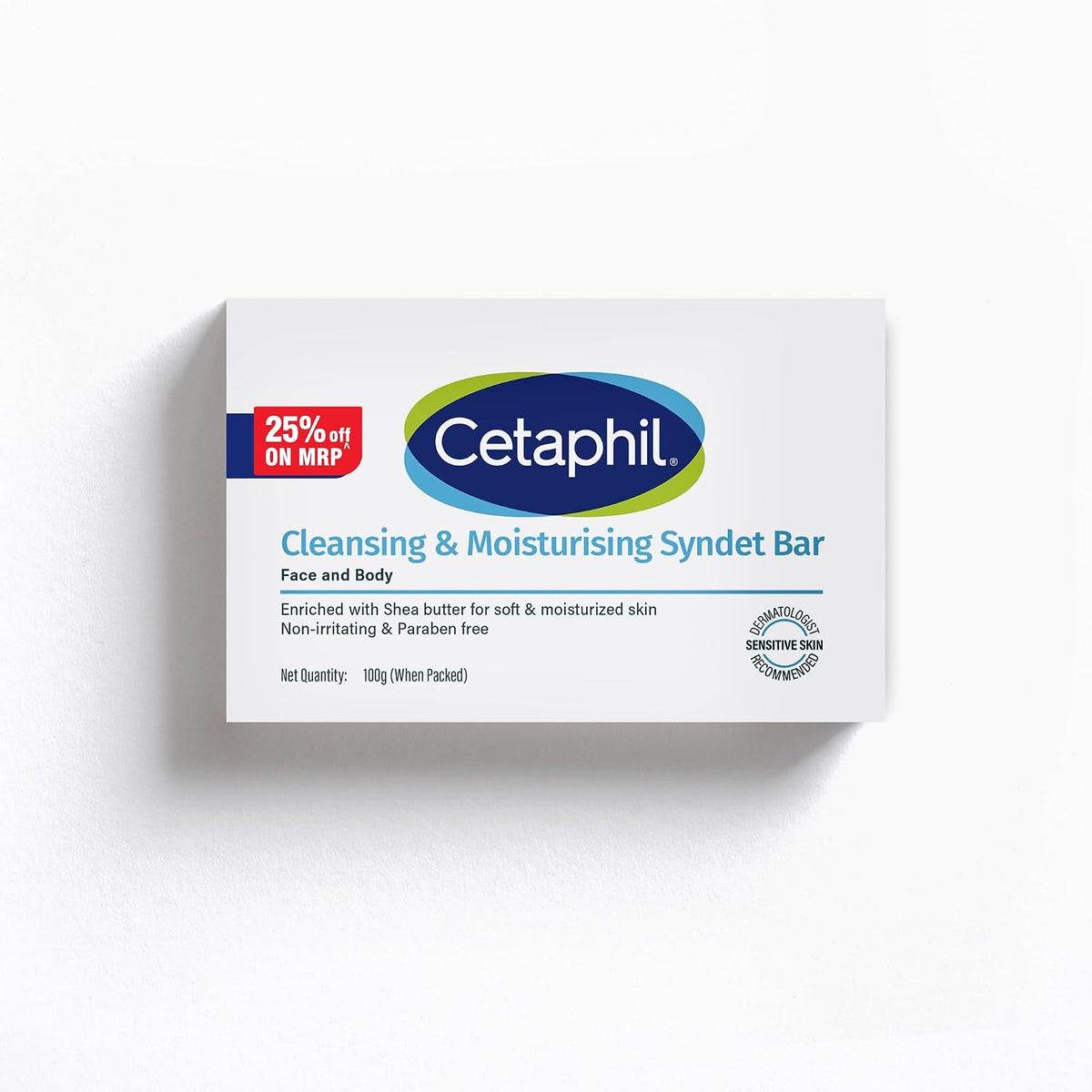 Cetaphil cleansing and moisturising syndet bar front view packaging