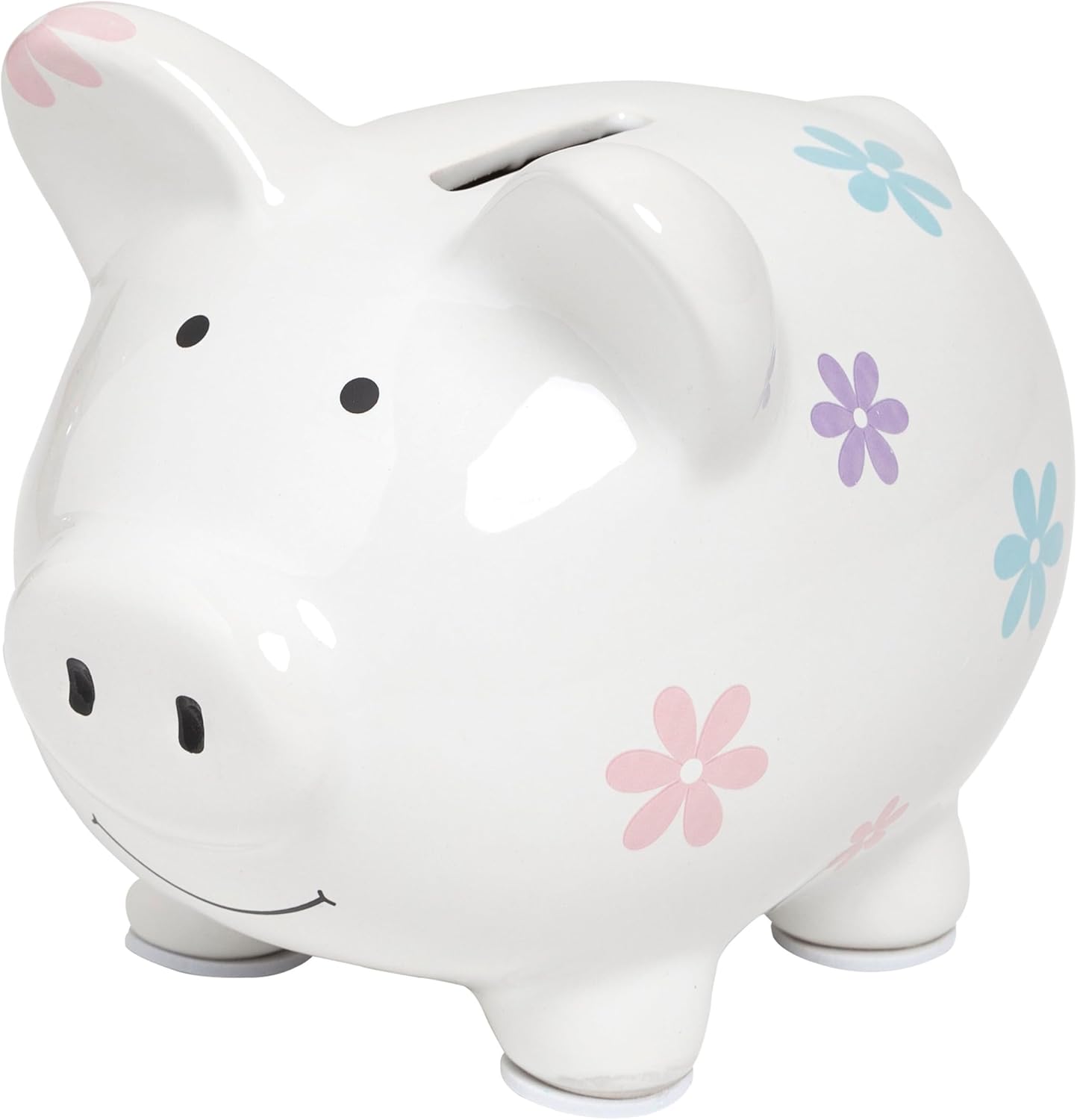 Kate & Milo Mini Floral Ceramic Piggy Bank front view showcasing the colourful flower pattern on white ceramic.