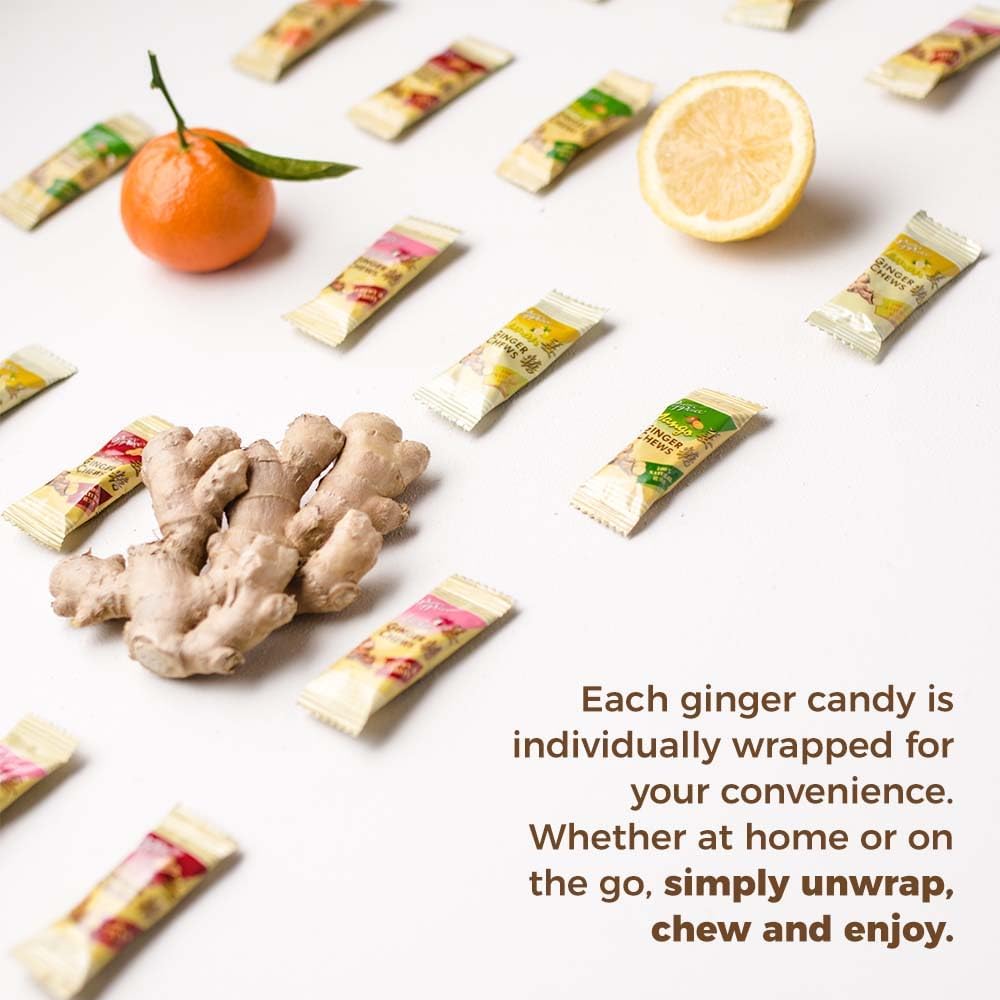 Close-up shot of a single chewy candied ginger piece showing its natural texture.