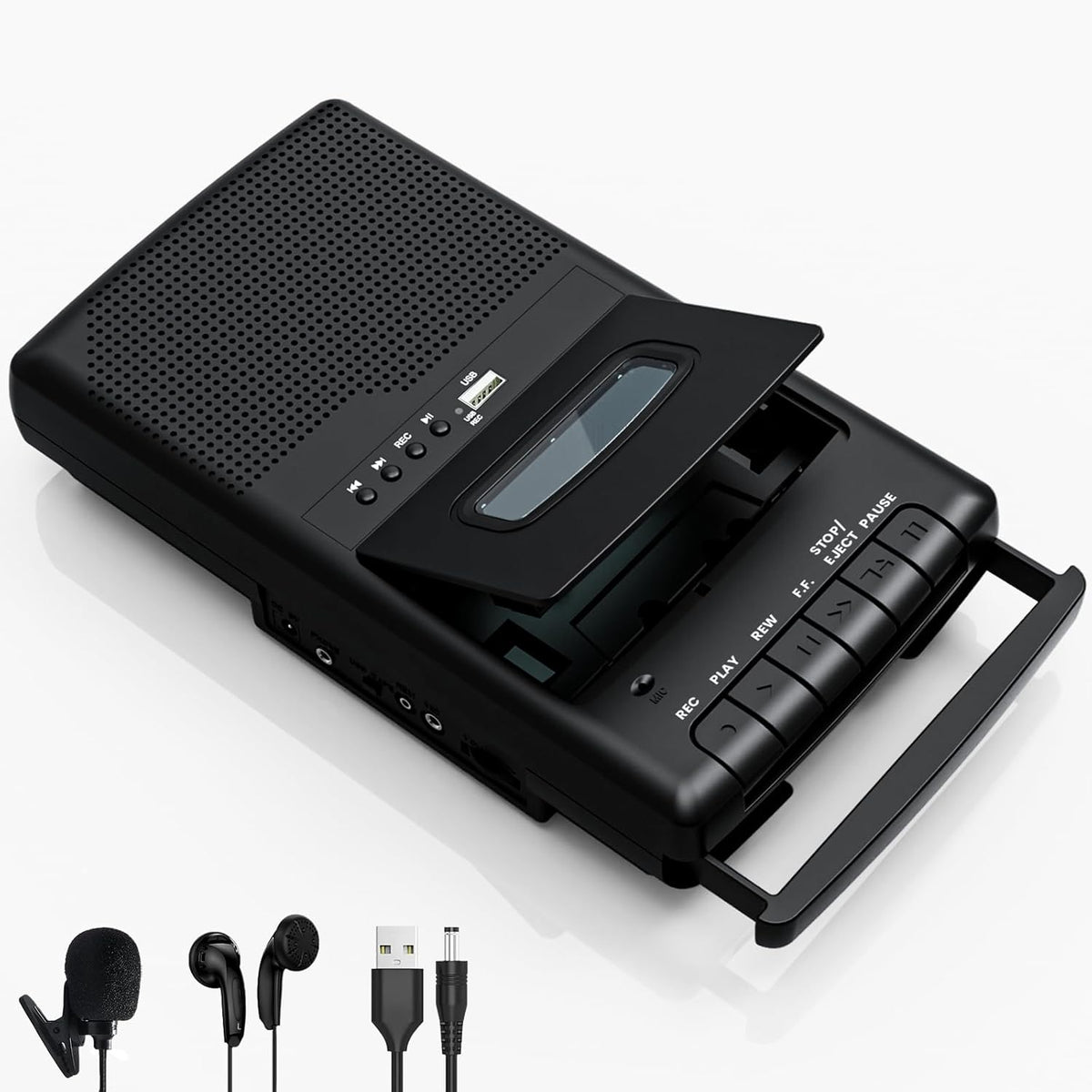 Mersoco portable cassette player front view showing tape deck and control buttons.