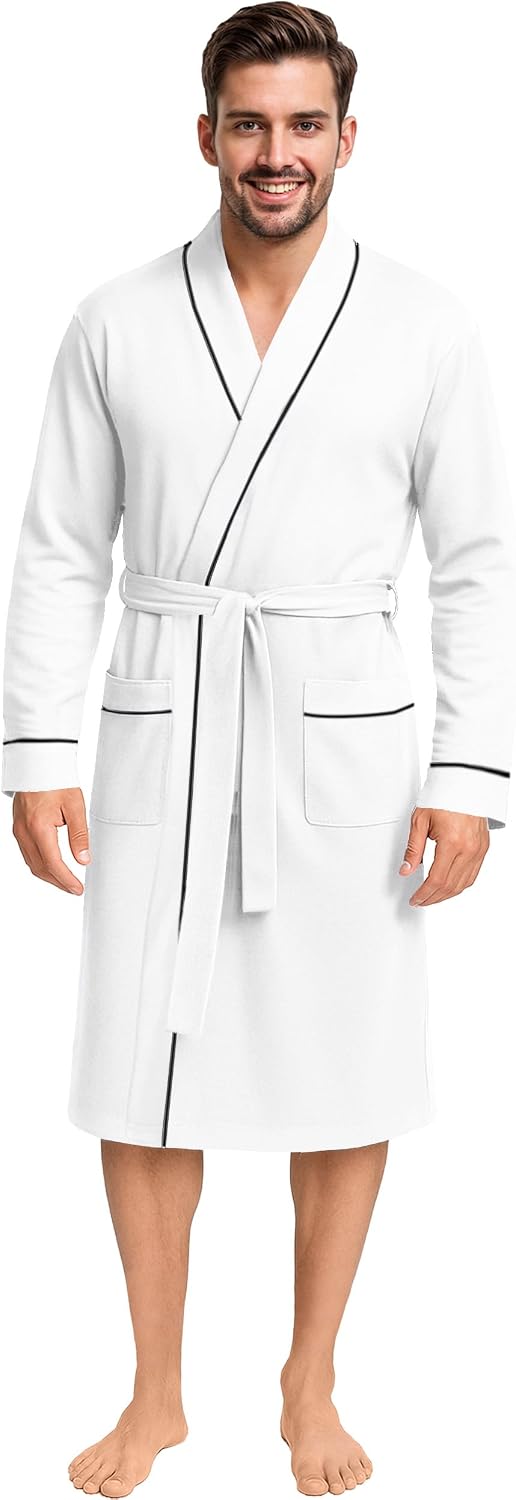 Cotton Blend Lightweight Knit Robe for Men Soft Loungewear Bathrobe - Image 9