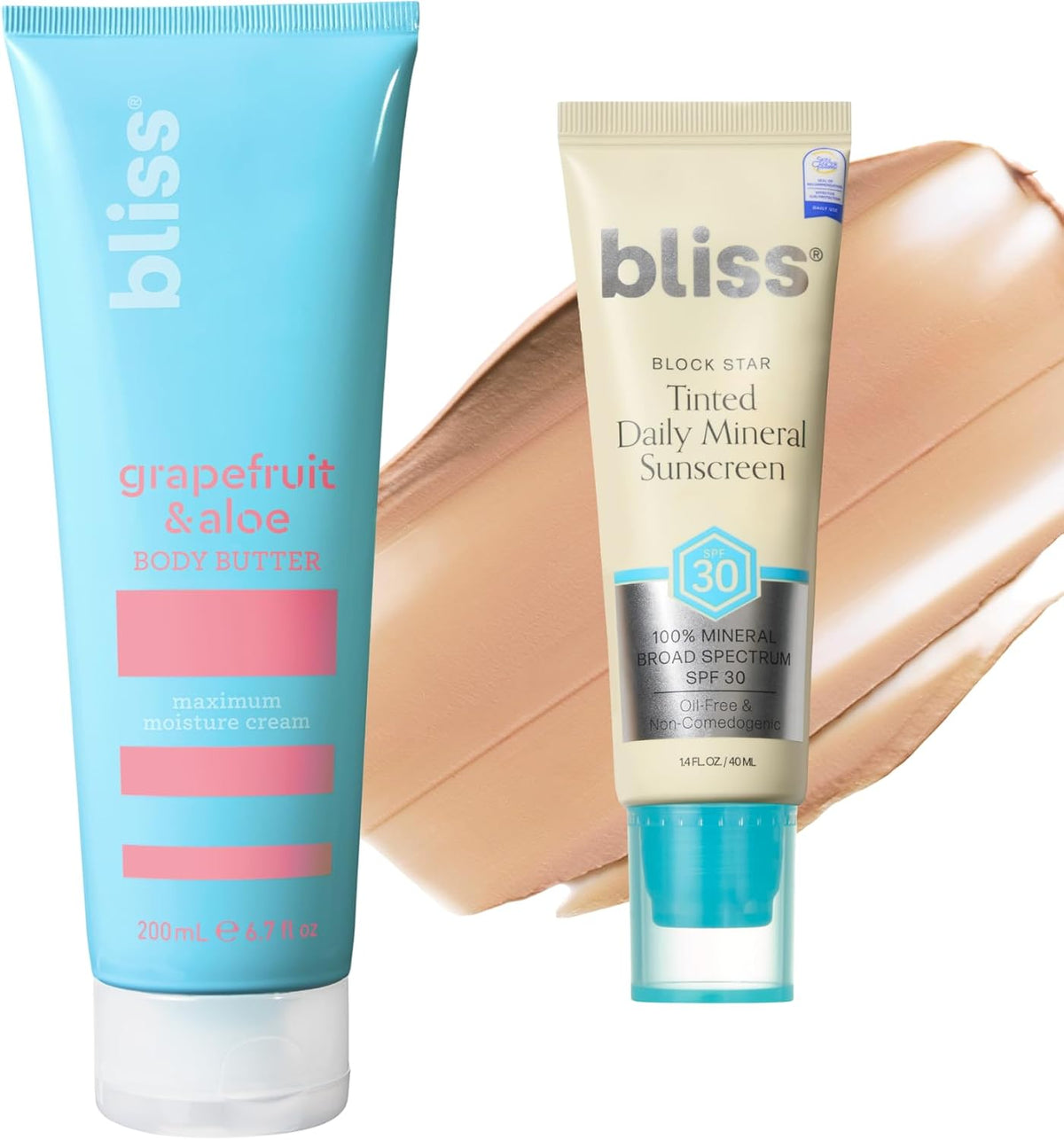 Bliss Block Star SPF 30 Invisible Daily Tinted Sunscreen with Zinc Oxide, Sunscreen & Makeup Primer + Grapefruit & Aloe Body Butter, Maximum Moisture Cream for Dry Skin - Image 1