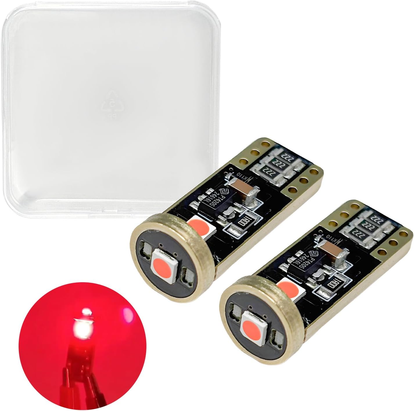 SHMZK 194 T10 LED Bulb two count pack front view displaying red automotive upgrade lighting element