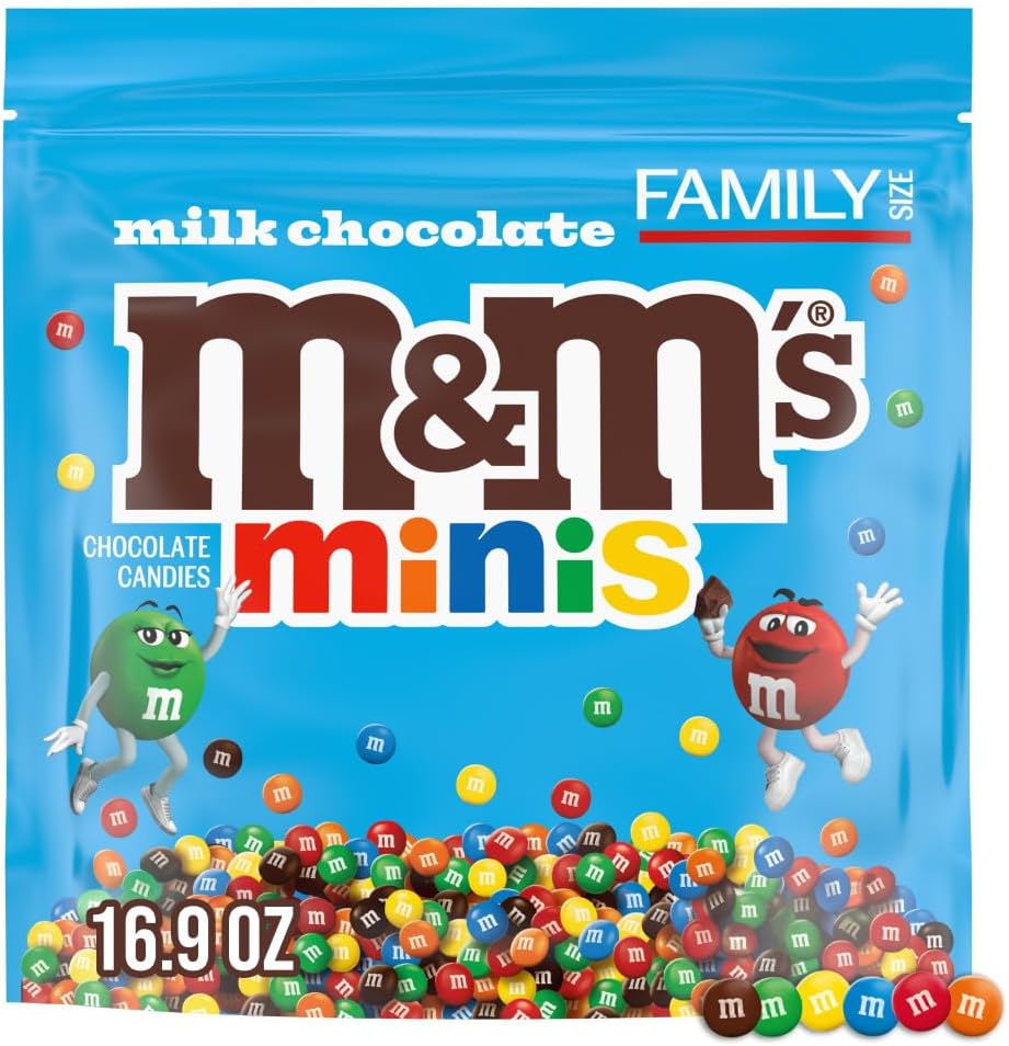 M&M'S MINIS Milk Chocolate Summer Candy Bulk Summer Snacks, Family Size, 16.9 Oz Resealable Bag (Pack of 2) - Image 9