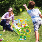 Malhaii bean bag toss game set up in a backyard